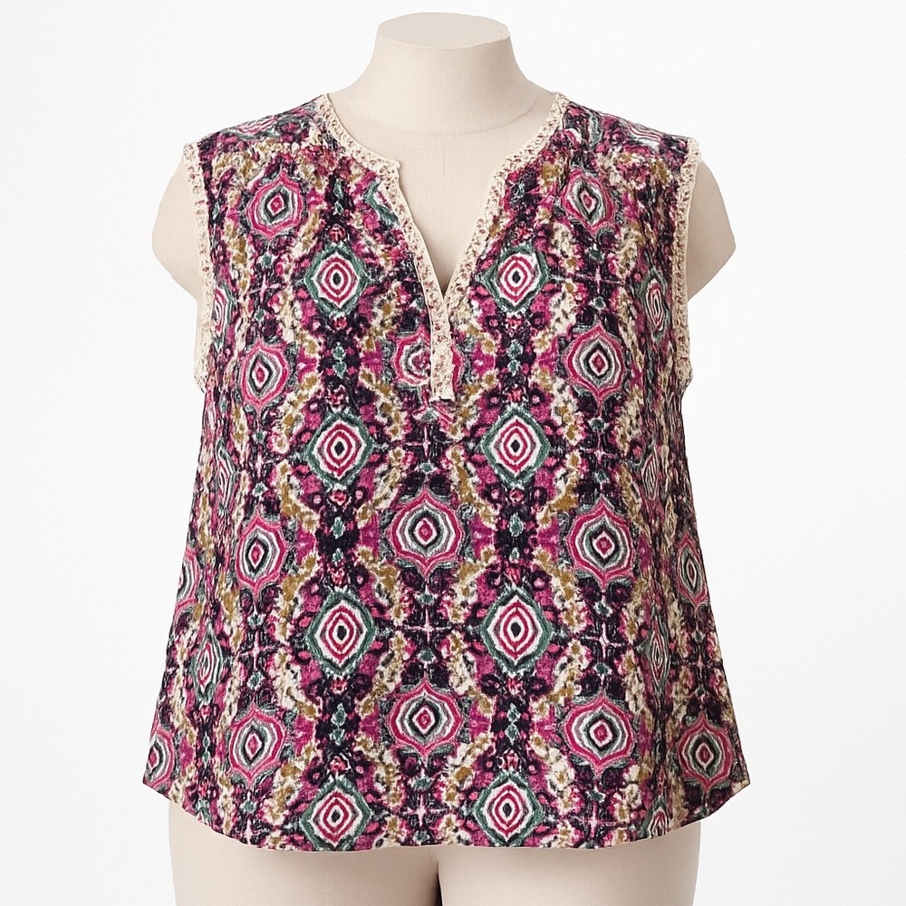 Raga Chaudry Boho Sleeveless Blouse L Multicolor Embroidered Mirror‎ Trim Top